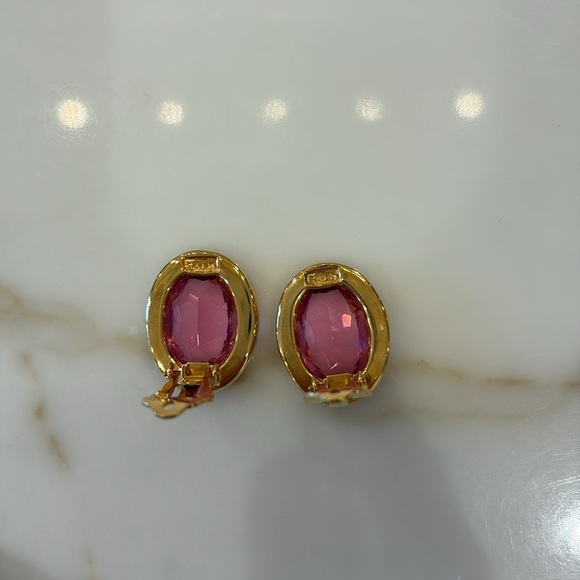 Swarovski Vintage Pink & White Crystal Oval Clip Earrings—STUNNING!! New!!